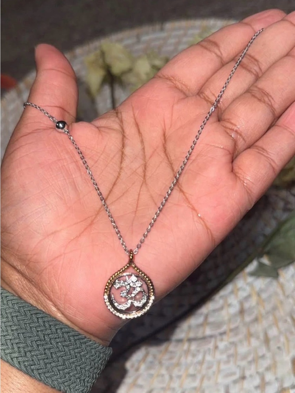 Swarovski Silver and Gold-Tone OM Pendant Necklace